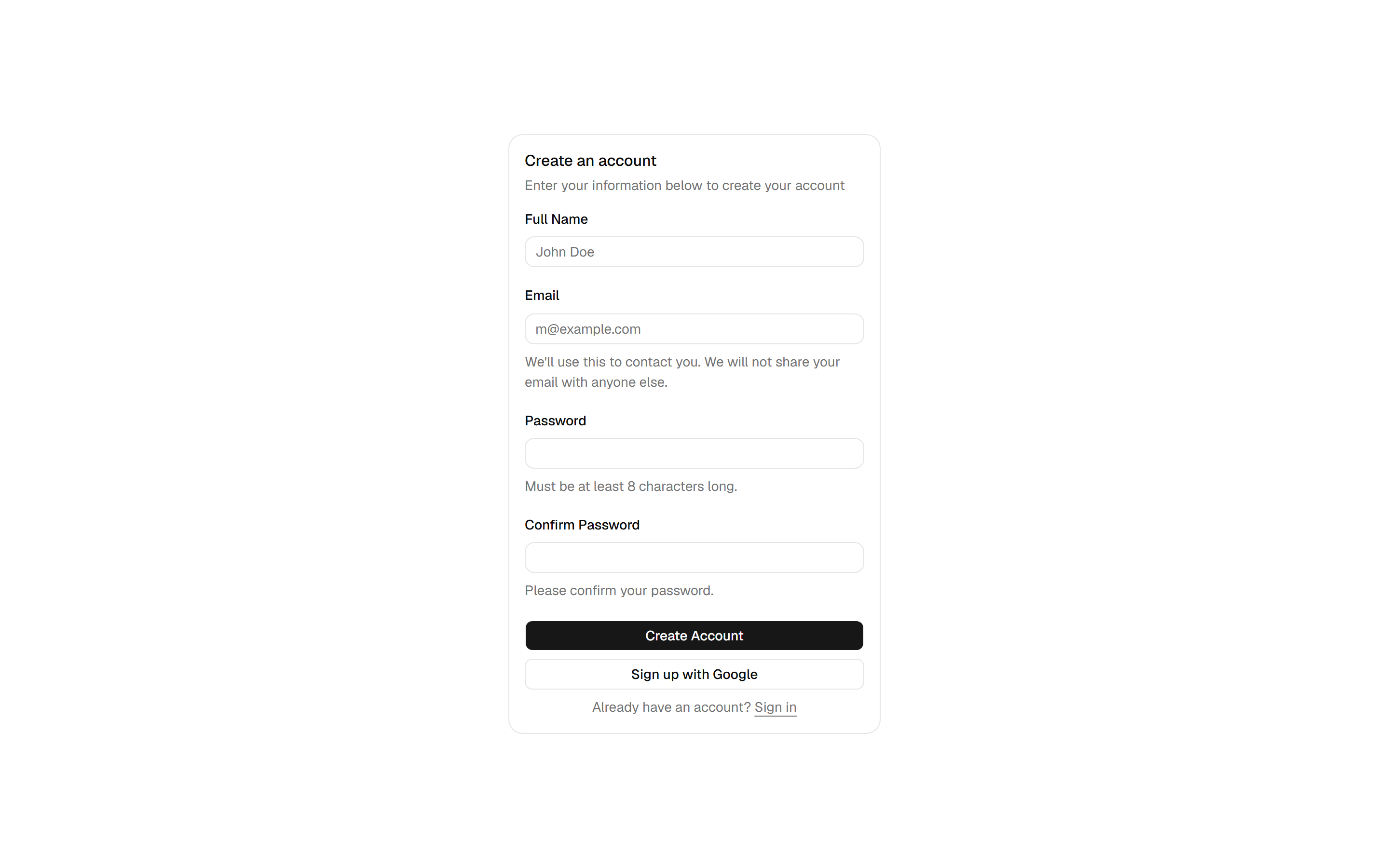 Signup form